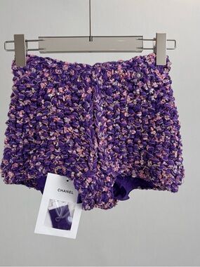 🚩steal CHANEL Purple Bouclé High-Waist Knit Shorts